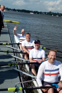 Starke Vorstellung: Der Masters-Doppelvierer des EKRC setzte sich auf der Alster durch. v.l.n.r.: Claus Höppner, Bernd Kose, Bernd Pingel, Rolf Zumegen